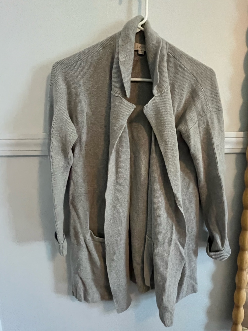 LOFT Heather Gray Open-Front Knit Cardigan